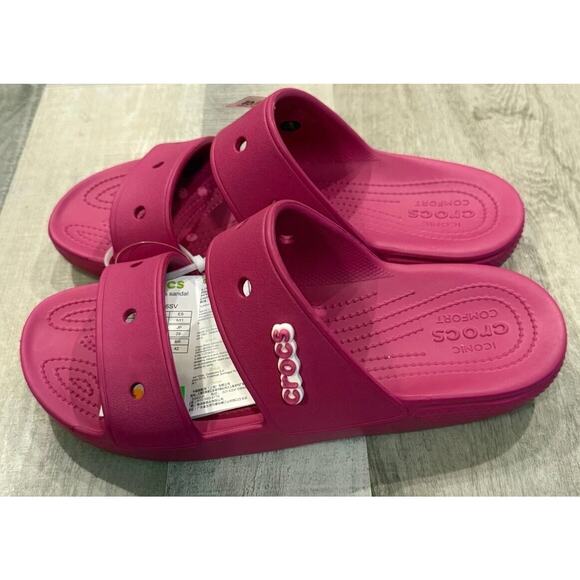 CROCS Other - NWT Crocs Classic Slides Sandals Mens Sz 11 Pink Double Strap Slip On 206761-6SV
